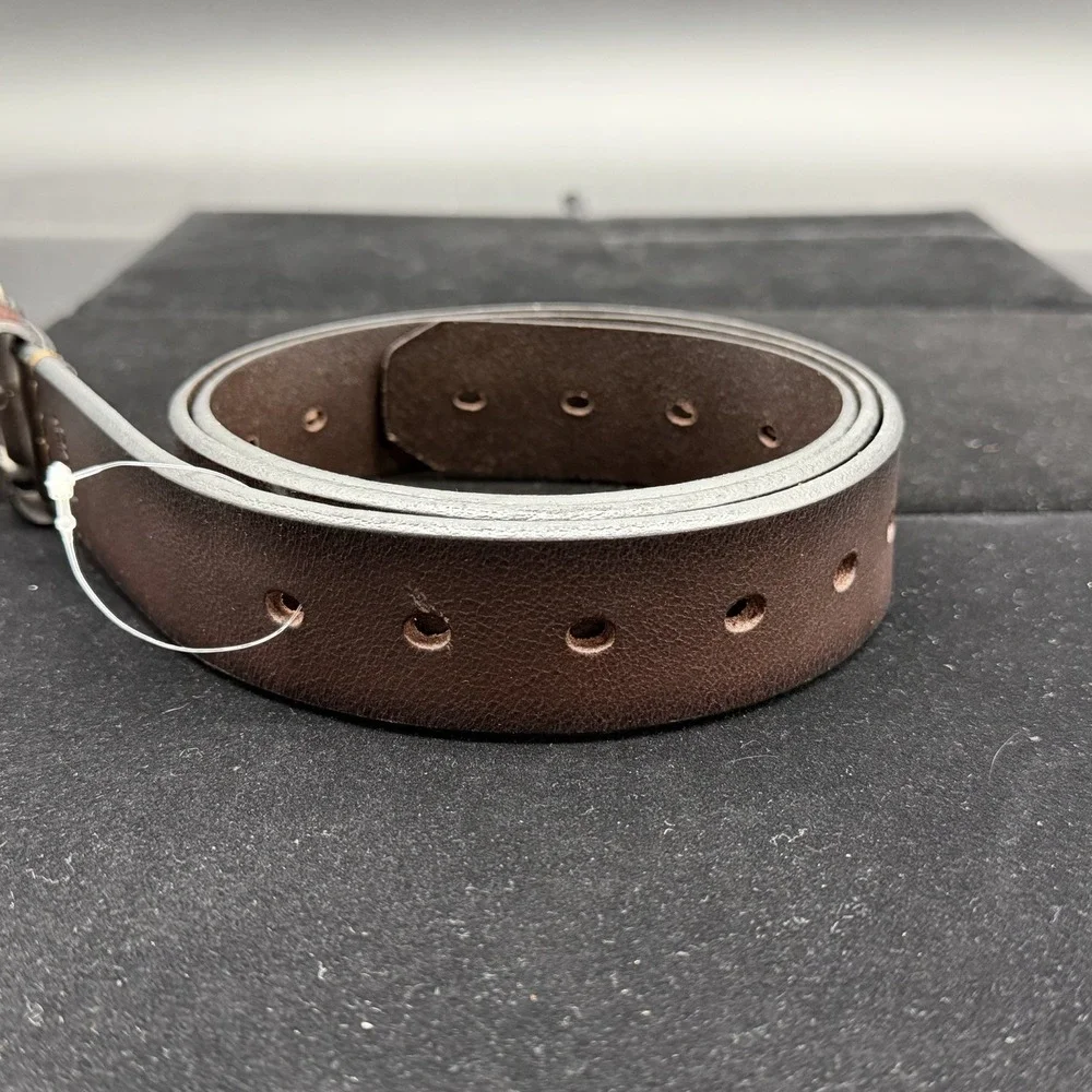 New Levi's Men's Brown Leather Belt 42-44 XL Jean Casual Silver Roller Buckle